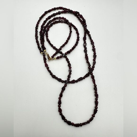 22" double strands, ALL garnet beaded necklace with gold over 925 clasp! - Picture 4 of 14